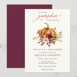 Convite Autumn Pumpkin Burgundy Foliage Chá de fraldas In