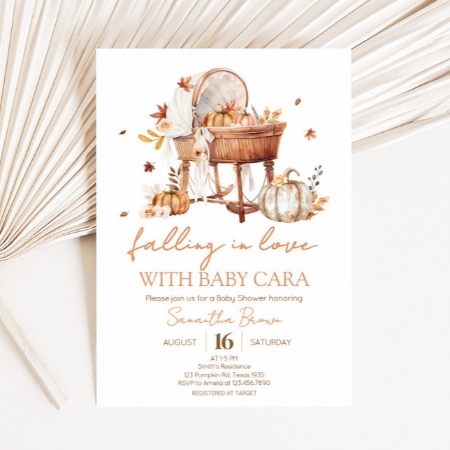 Convite Autumn Pumpkin Caindo no Chá de fraldas do Amor (Falling in Love Autumn Pumpkin Baby Shower Invitation)