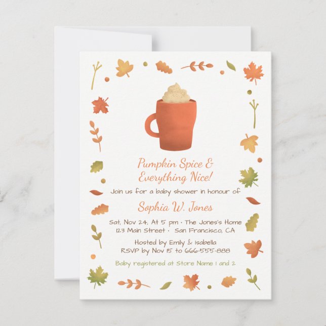 Convite Autumn Pumpkin Spice Baby Shower (Frente)
