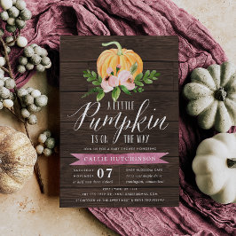 Convite Autumn Pumpkin Wood & Pink Floral Chá de fraldas