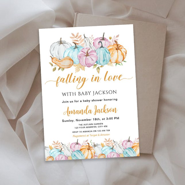 Convite Autumn Pumpkins caindo no Chá de fraldas do amor (Criador carregado)