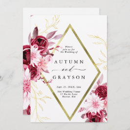 Convite Autumn Romance Dourado Frame Floral Weding