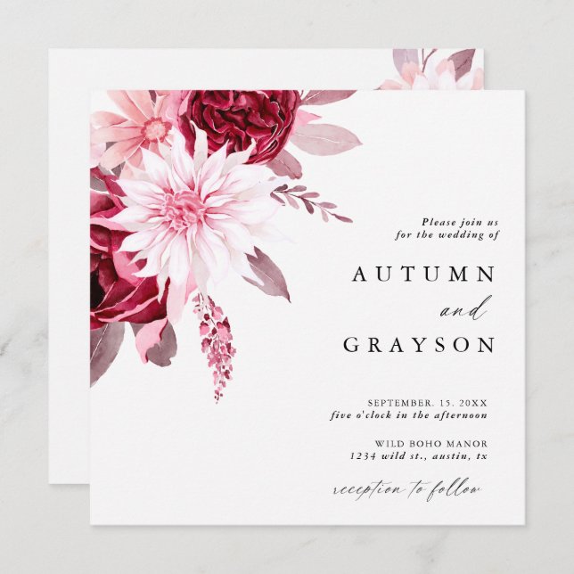 Convite Autumn Romance Dourado Frame Floral Weding (Frente/Verso)