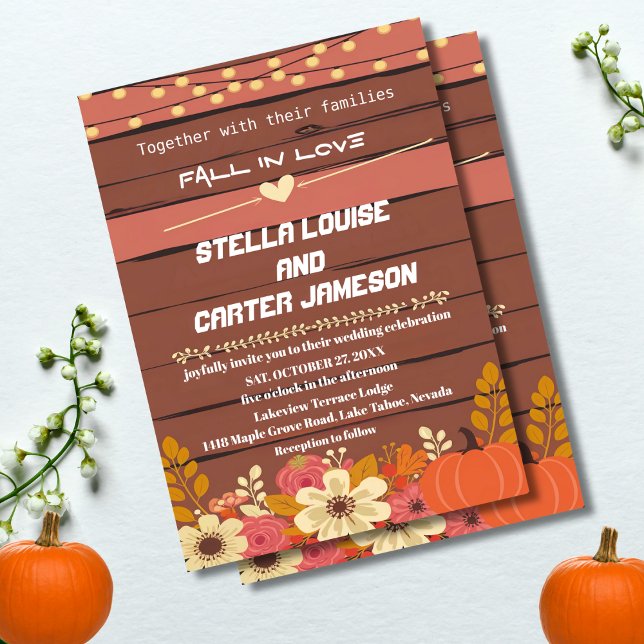 Convite Autumn Romance Rustic Pumpkin e Floral Weding (Criador carregado)