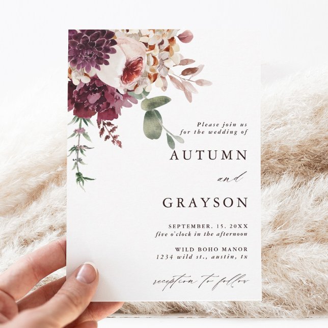 Convite Autumn Romance Watercolor Floral Wedding Elegante (Criador carregado)