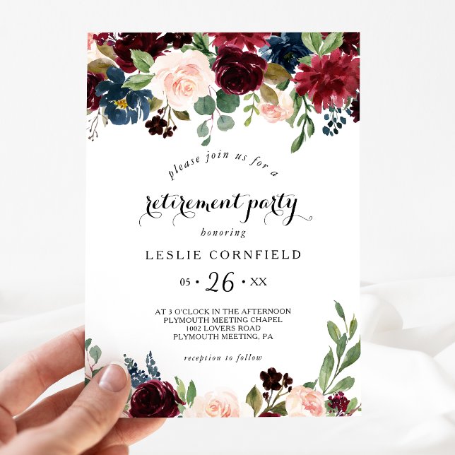 Convite Autumn Russe Dazzling Burgundy Retirement Party (Criador carregado)