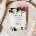 Convite Autumn Rustic Burgundy 50ª Festa de aniversário<br><div class="desc">Este rusticado de outono,  o convite de aniversário 50º é perfeito para uma simples comemoração de aniversário. A design apresenta flores brilhantes,  vermelhas,  marinhos,  azuis e esbranquiçadas radiantes e graciosas pintadas à mão,  inspiradoras beleza natural.</div>