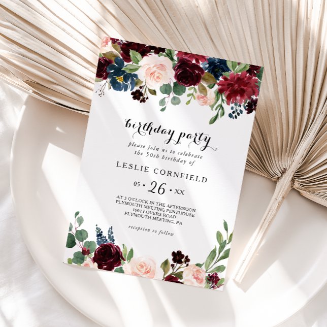 Convite Autumn Rustic Burgundy 50ª Festa de aniversário (Criador carregado)