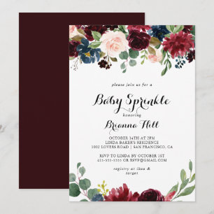 Convite Autumn Rustic Burgundy Calligraphy Baby Sprinkle