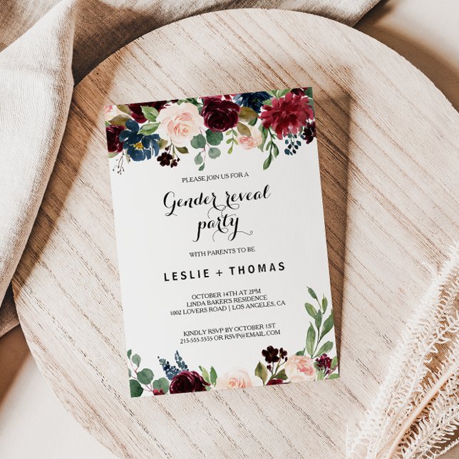 Convite Autumn Rustic Burgundy — Partido Revelador do Gêne (Criador carregado)