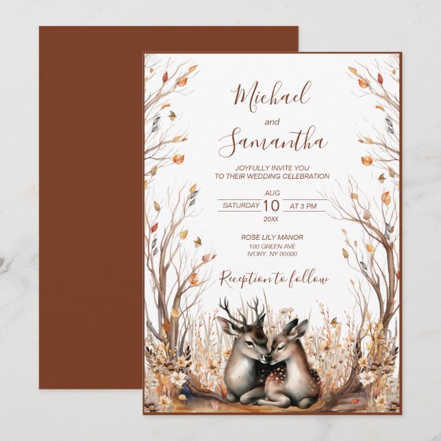 Convite Autumn Rustic Deer Wedding Collection (Frente/Verso)