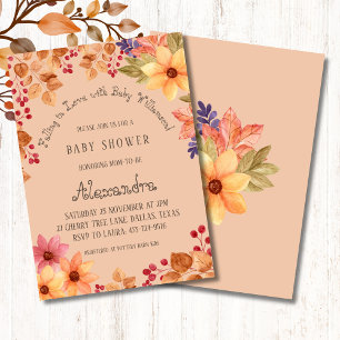 Convite Autumn Rustic Floral Caindo no Chá de fraldas do A