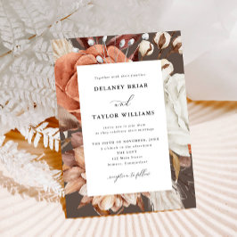 Convite Autumn Rustic Floral, Casamento Castanho Suave