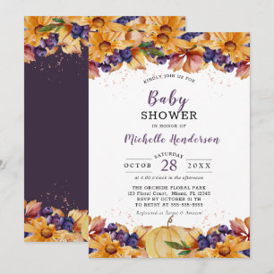 Convite Autumn Rustic floral Purple Chá de fraldas Convit