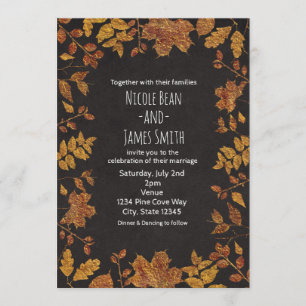 Convite Autumn Rustic Ouro Deixa Casamento Elegante