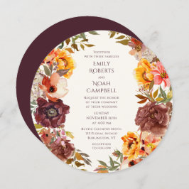 Convite Autumn Rustic Plum Orange Floral Weding