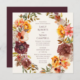 Convite Autumn Rustic Plum Orange Floral Weding