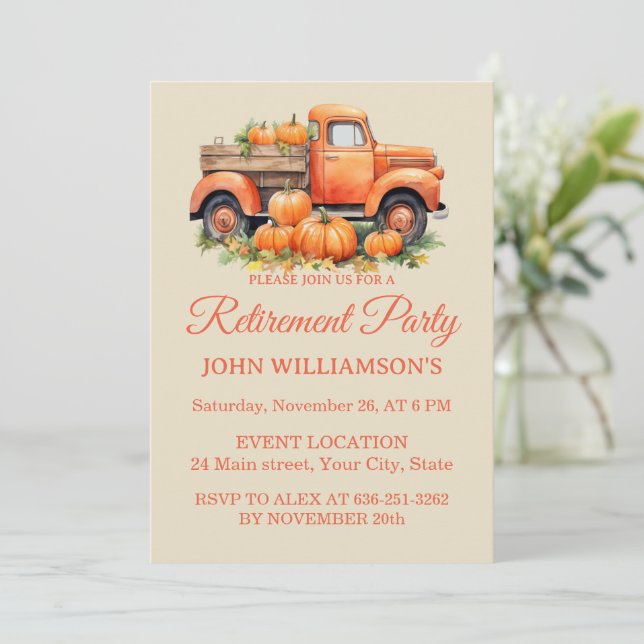 Convite Autumn rustic watercolor fall retirement party (Em pé/Frente)
