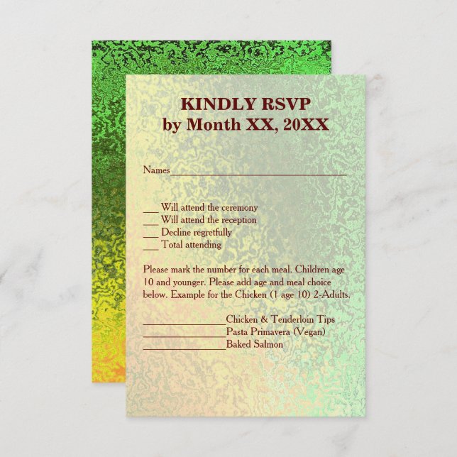 Convite Autumn Shades Green Yellow Wedt Menu RSVP (Frente/Verso)