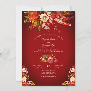 Convite Autumn Splendor Floral Lavado Casamento Vermelho