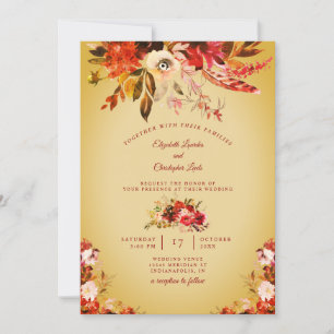 Convite Autumn Splendor Floral Ouro Lavado Casamento