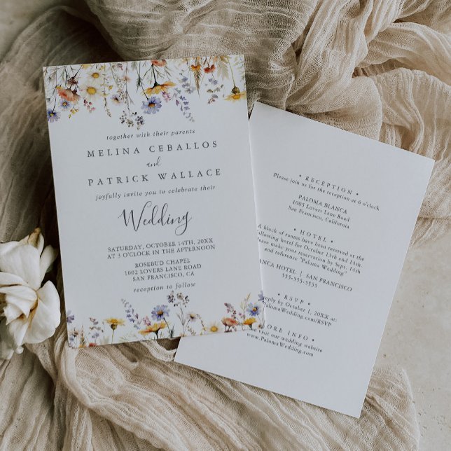 Convite Autumn Sunshine Wildflower Front & Back Wedding (Criador carregado)