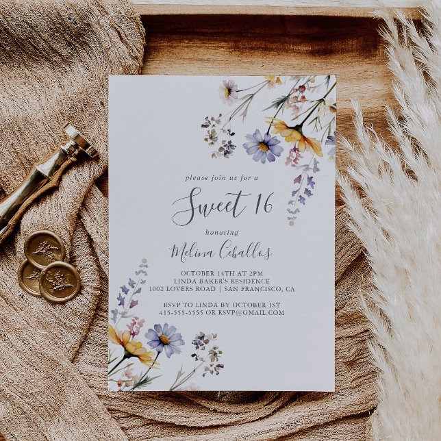 Convite Autumn Sunshine Wildflower Sweet 16 Festa de anive (Criador carregado)