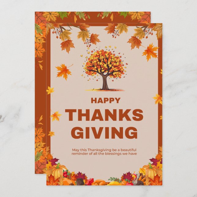 Convite Autumn Thanksgiving Tree Poster Art (Frente/Verso)