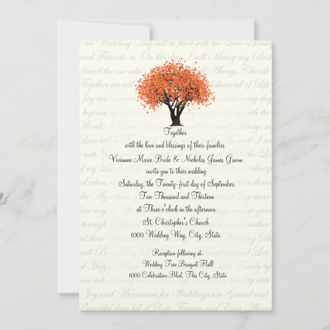 Convite Autumn Tree Dancing Blooms e Casamento de Designs  (Frente)