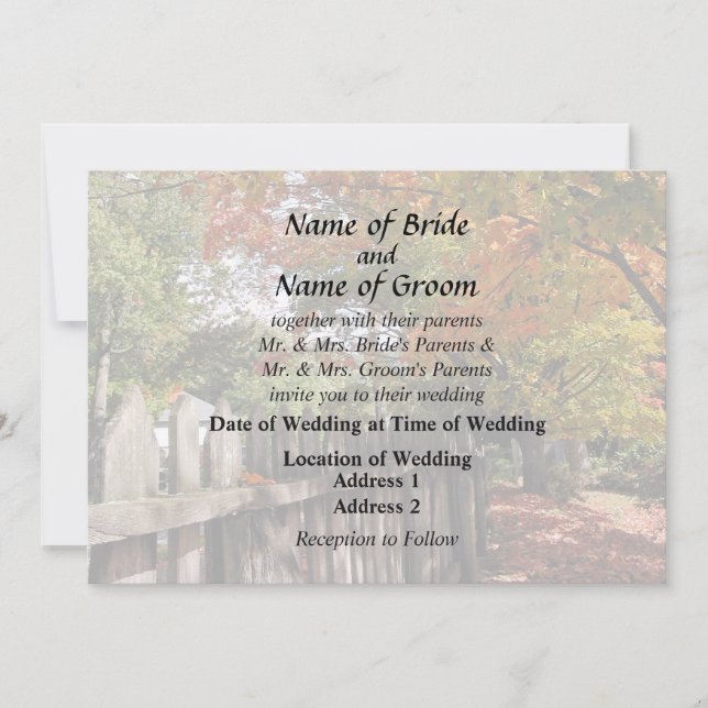 Convite Autumn Trees and Picket Fence Wedding Supply (Frente)