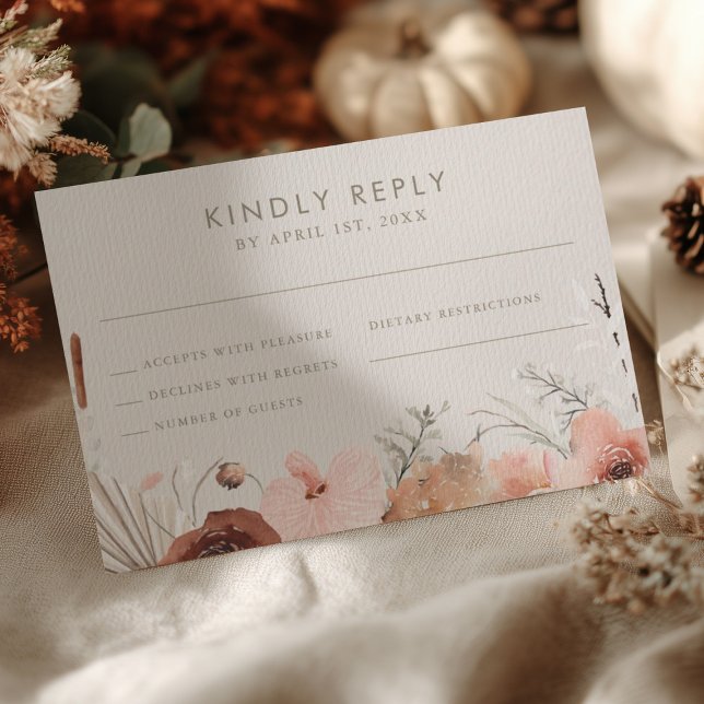 Convite Autumn Watercolor Boho Floral Wedding RSVP (Criador carregado)