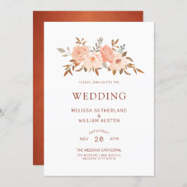 Convite Autumn Watercolor Floral Copper Ivory Weding