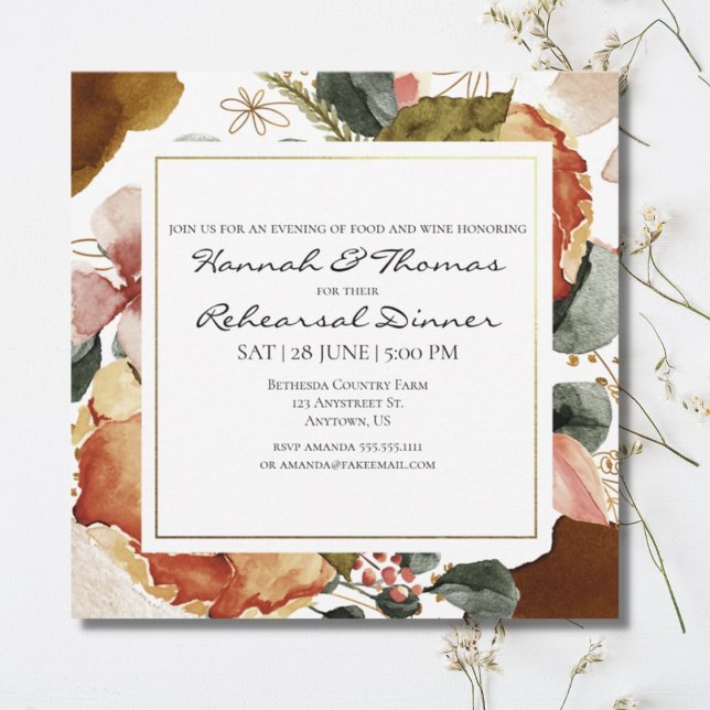 Convite Autumn Watercolor Floral Wedding Rehearsal Dinner (Criador carregado)