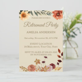 Convite Autumn watercolor leaves floral retirement party