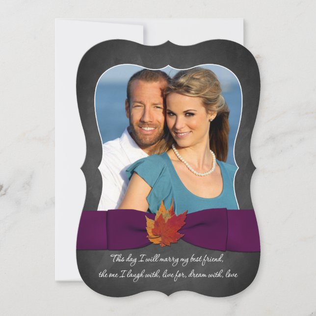Convite Autumn Wedding | Chalkboard, Folhas de outono, Rox (Frente)