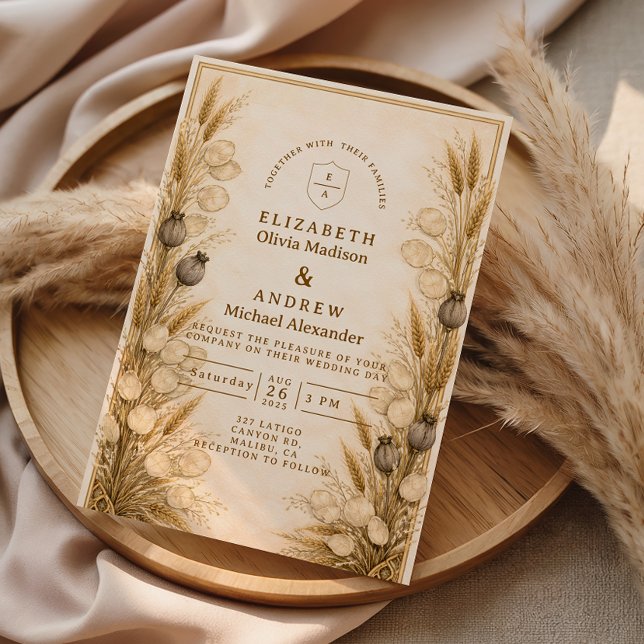 Convite Autumn Wheat Botanical Wedding (Criador carregado)