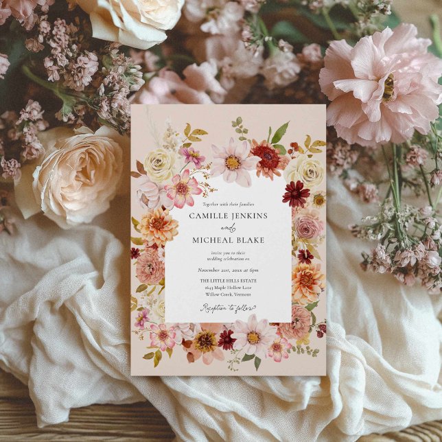 Convite Autumn Wildflower Boho Weding (Elegant Autumn Floral Photo Wedding Invitation)