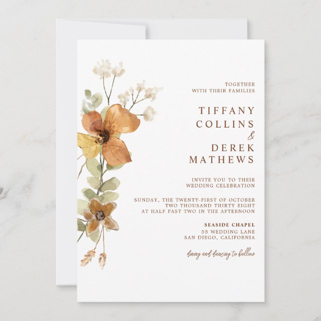 Convite Autumn Wildflower Wedding (Frente)