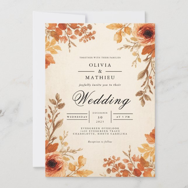 Convite Autumnal Floral Arch Romance Wedding (Frente)