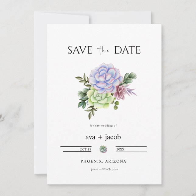 Convite AVA Cactus Floral Succulent Desert Save the Date (Frente)