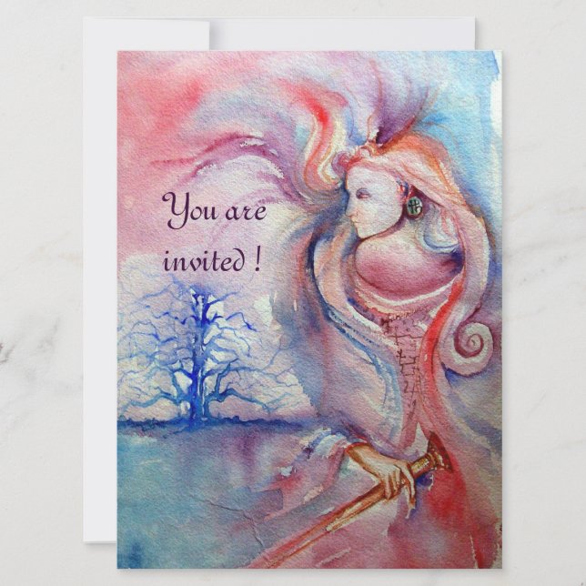 Convite AVALON, Magia e Mistério rosa suave roxo azul (Frente)