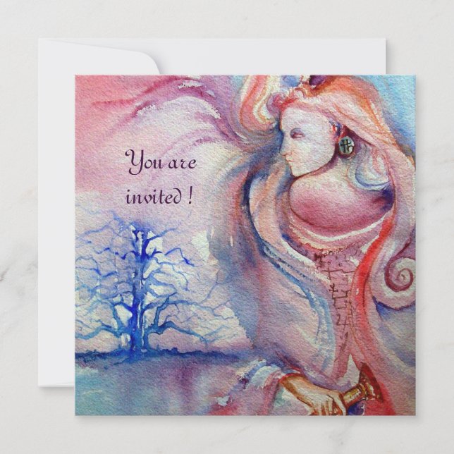 Convite AVALON, Magia e Mistério rosa suave roxo azul (Frente)