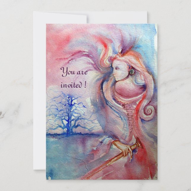 Convite AVALON, Magia e Mistério rosa suave roxo azul (Frente)