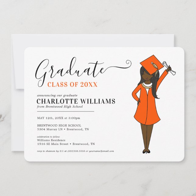 Convite Avatar de garota personalizável| Segundo grau (Frente)