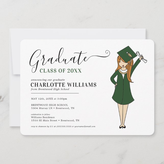 Convite Avatar de garota personalizável| Segundo grau (Frente)