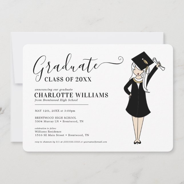 Convite Avatar de Rapariga Personalizável | Graduação do S (Frente)