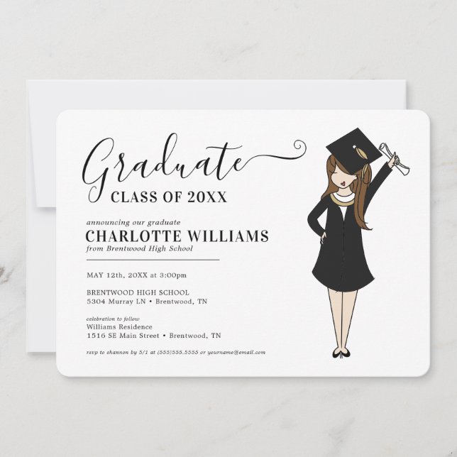 Convite Avatar de Rapariga Personalizável | Graduação do S (Frente)