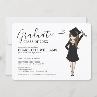Convite Avatar de Rapariga Personalizável | Graduação do S