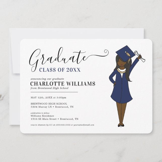 Convite Avatar de Rapariga Personalizável | Graduação do S (Frente)