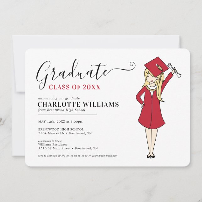 Convite Avatar de Rapariga Personalizável | Graduação do S (Frente)